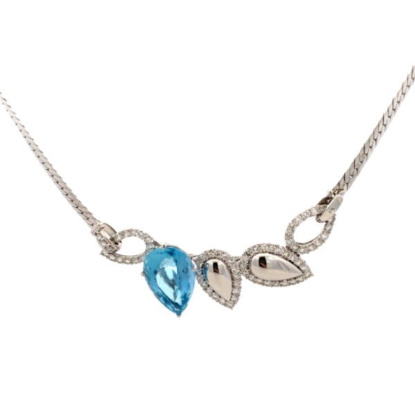 Pt900/Pt アクアマリン・ダイヤモンド ネックレス 14.15・D3.15・D0.22ct