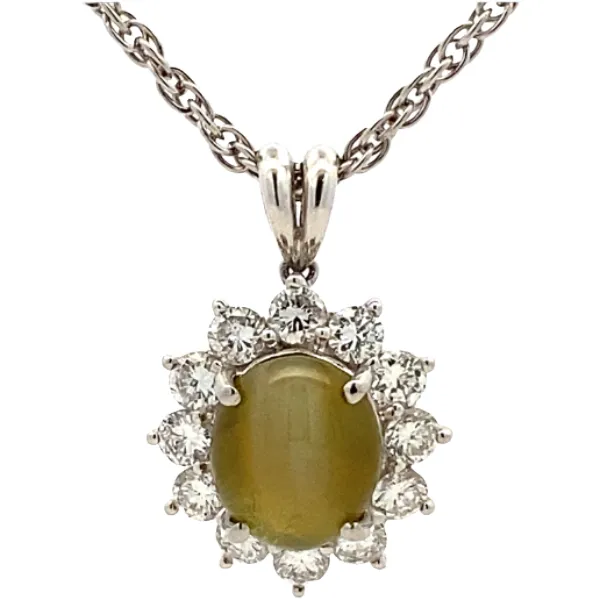 Pt850/Pt900 クリソベリルキャッツアイ・ダイヤモンド ネックレス/ペンダントトップ 4.87・D1.18ct