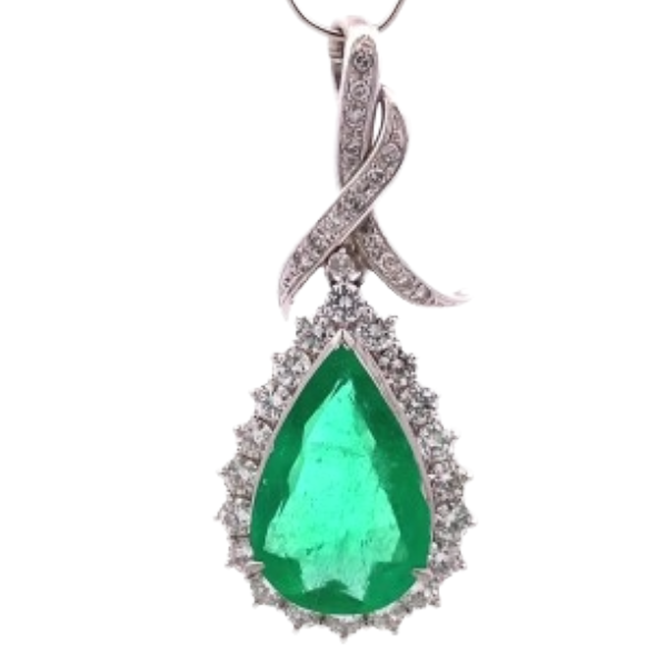 Pt900K14WG コロンビア産エメラルド・ダイヤ モンドネックレスペンダントトップ E11.44 ct D2.96・0.31 ct