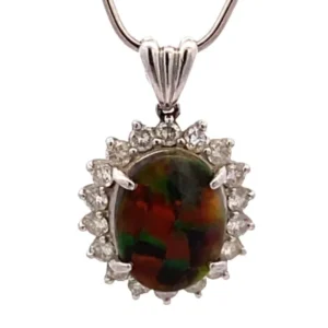 Pt･Pm900 ブラックオパール・ダイヤモンド ネックレスペンダントトップ 1.67 ct D0.62 ct