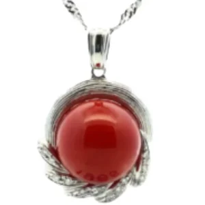 Pt900Pt850 サンゴ・ダイヤモンド ネックレスペンダントトップ 0.13ct