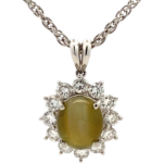 Pt850/Pt900 クリソベリルキャッツアイ・ダイヤモンド ネックレス/ペンダントトップ 4.87・D1.18ct