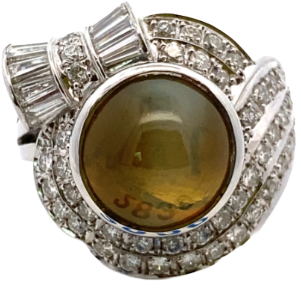 Pt･Pm900 クリソベリルキャッツアイ・ダイヤモンド リング C8.81・1.82ct