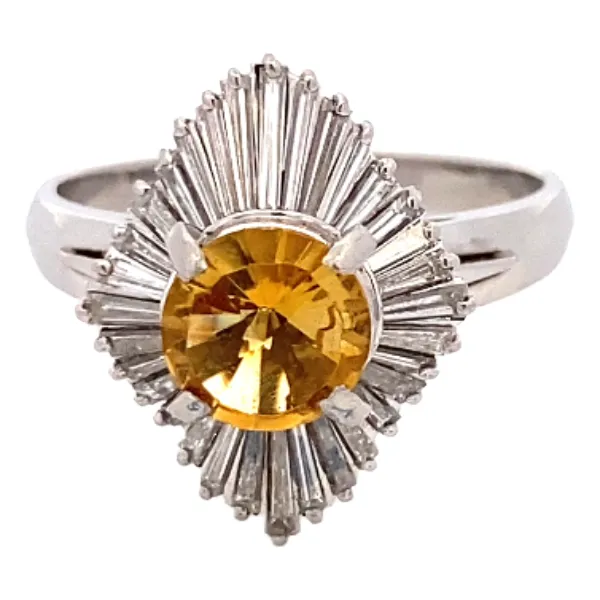 Pt･Pm900 シトリン・ダイヤモンド リング 1.5 ct 0.94 ct