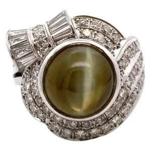 Pt･Pm900 クリソベリルキャッツアイ・ダイヤモンド リング C8.81・1.82ct