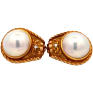 K18 マベパール・ダイヤモンド ピアス/イヤリング 0.01・0.01 ct