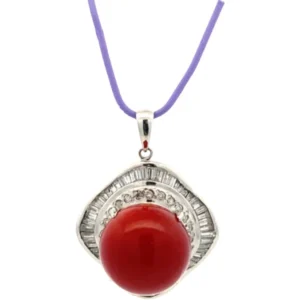 Pt･Pm900 充填サンゴ・ダイヤモンド ネックレスペンダントトップ 1.21ct