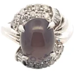 Pt･Pm900 シリマナイトキャッツアイ ダイヤモンド リング 5.09ct 1.02ct