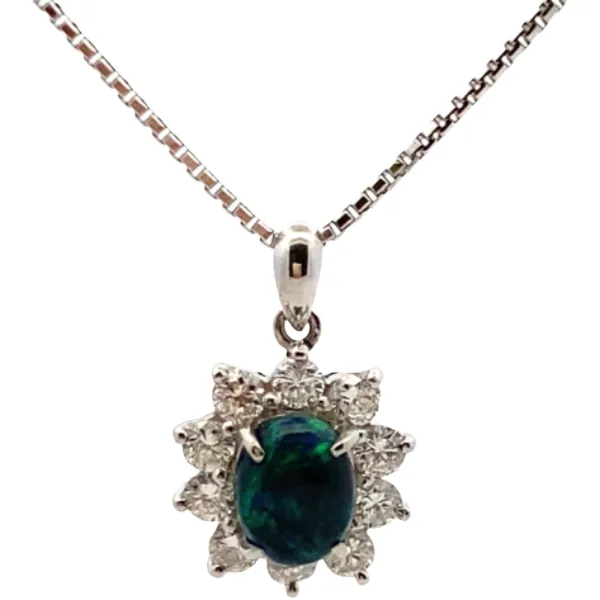 Pt850/Pt ブラックオパール・ダイヤモンド ネックレス/ペンダントトップ 1.01・D0.71ct