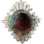 Pt･Pm900 ブラックオパール・ダイヤモンド リング 2.09・1.29ct