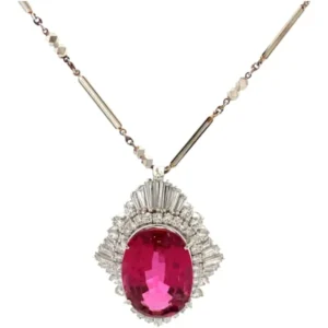 Pt850Pt900 ピンクトルマリン・ダイヤモンド ネックレスペンダントトップ 18.48・3.47ct