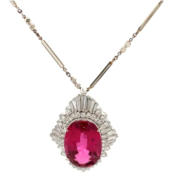 Pt850/Pt900 ピンクトルマリン・ダイヤモンド ネックレス/ペンダントトップ 18.48・3.47ct