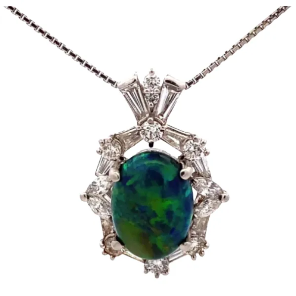 Pt850/Pt900 ブラックオパール・ダイヤモンド ネックレス/ペンダントトップ 4.59・D1.2ct