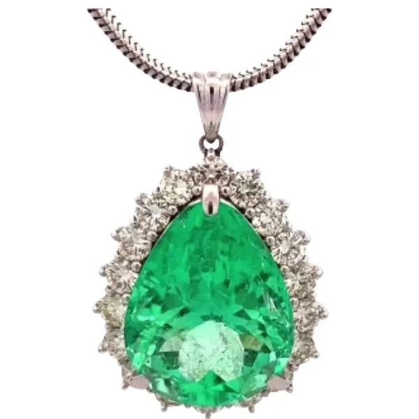Pt850/Pt900 コロンビア産エメラルド・ダイヤモンド ペンダントトップ 15.02ct D2.56ct