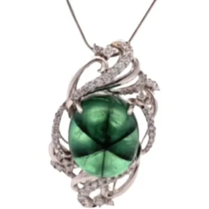 Pt･Pm900 コロンビア産トラピッチェエメラルド・ダイヤモンド ネックレスペンダントトップ 22 ct D0.76 ct