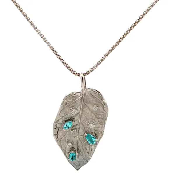 K18WG パライバトルマリン ダイヤモンド ネックレス 0.35ct 0.11ct