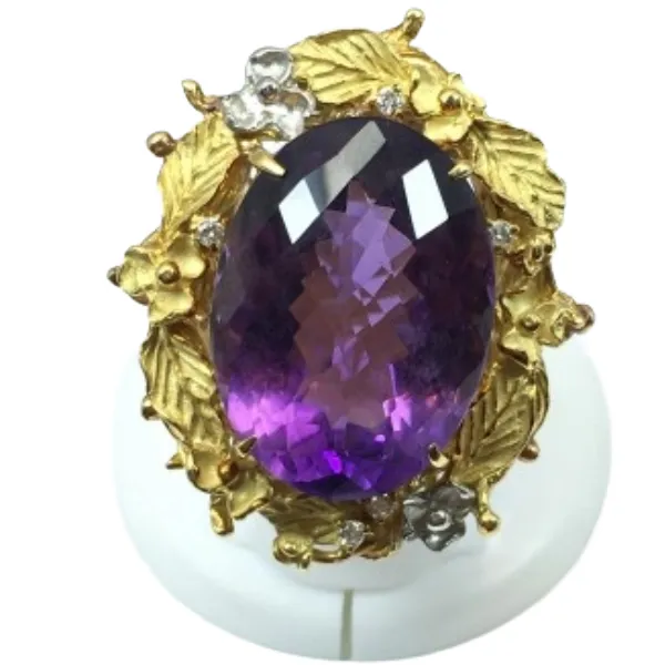Pt900K18 メイン アメシスト ダイヤモンド リング 24.63ct D0.1ct
