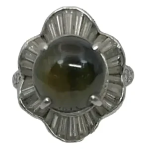 Pt･Pm900 キャッツアイ・ダイヤ リング 9.63 ct D1.87 ct