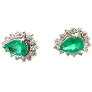 Pt･Pm850 エメラルド・ダイヤモンド ピアスイヤリング 0.48・0.17・0.48・0.18ct