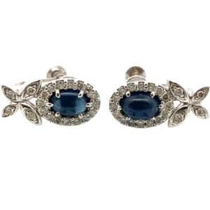 K18WG/K14WG サファイア・ダイヤモンド ピアス/イヤリング S1.27・D0.28・S1.27・D0.28ct