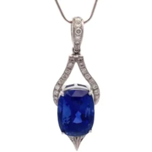 Pt･Pm900 スリランカ産非加熱ブルーサファイア・ダイヤモンド ネックレスペンダントトップ 12.72 ct 0.26 ct