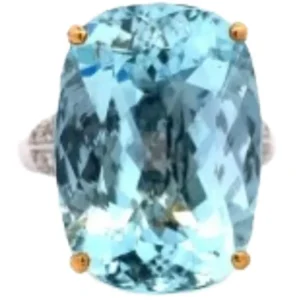 Pt900/Ｘ線結果K18 アクアマリン・ダイヤモンド リング 21.6 ct 0.41 ct