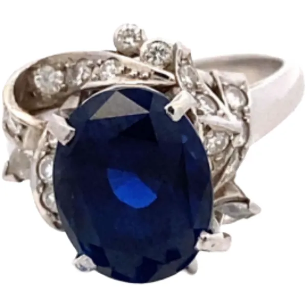 Pt･Pm900 ビルマ産非加熱ディープブルーサファイア ダイヤモンド リング 6.39ct 0.53ct