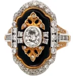 Pt900/K18 ダイヤモンド・黒石 リング D0.49・0.82ct