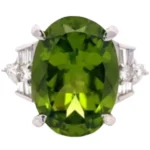 Pt･Pm900 ペリドット・ダイヤモンド リング 10.88 ct D0.50 ct