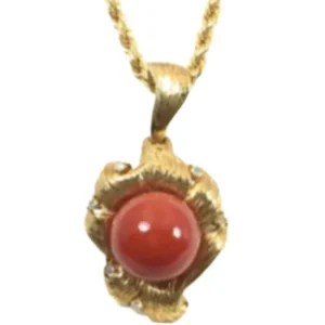 K18 サンゴ・ダイヤモンド ネックレスペンダントトップ 0.1 ct