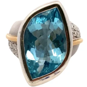 K18Pt･Pm アクアマリン・ダイヤモンド リング 8.18・0.45ct