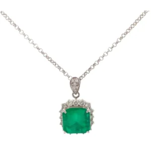 Pt850Pt900 コロンビア産エメラルド・ダイヤモンド ネックレスペンダントトップ 9.84・D1.87ct