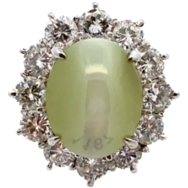 Pt･Pm900 クリソベリルキャッツアイ・ダイヤモンド リング 12.62・D2.35ct