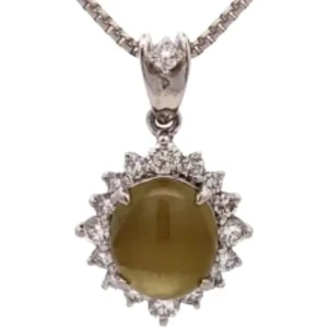 Pt850Pt900 クリソベリルキャッツアイ・ダイヤモンド ネックレストップ C5.30 ct D0.79 ct