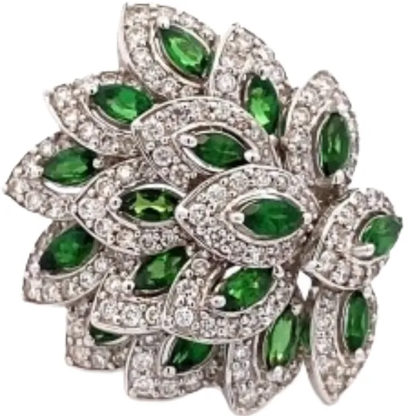 K18WG グリーンガーネット・ダイヤモンド リング 1.18・D0.98 ct