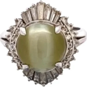 Pt･Pm900 クリソベリルキャッツアイ・ダイヤモンド リング 5.27 ct