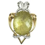 Pt900K18 レモンンクォーツ・ダイヤモンド リング 25.76 ct 0.39 ct