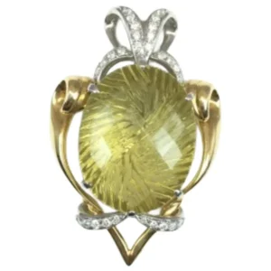 Pt900K18 レモンンクォーツ・ダイヤモンド リング 25.76 ct 0.39 ct
