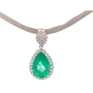 Pt900K18WG コロンビア産エメラルド・ダイヤモンド ネックレスペンダントトップ 15.3・3.13ct