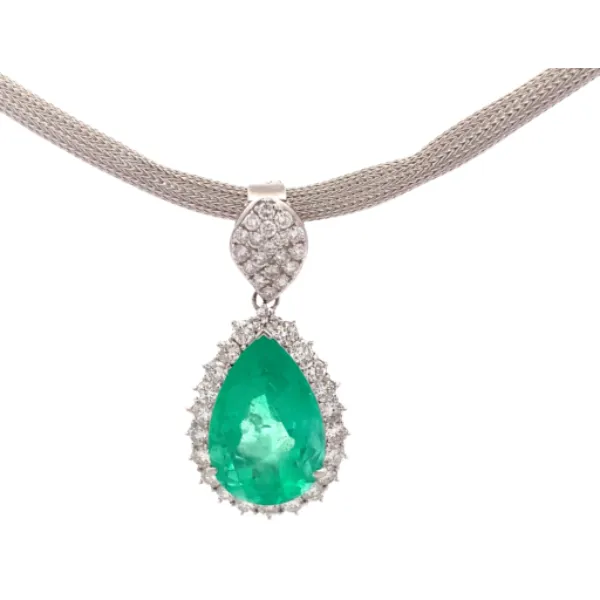 Pt900/K18WG コロンビア産エメラルド・ダイヤモンド ネックレス 15.3・3.13ct