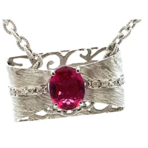 K18WGK18 ピンクトルマリン・ダイヤモンド ネックレスペンダントトップ 3.81・0.16ct