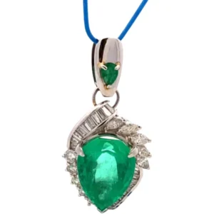 Pt･Pm900 コロンビア産エメラルド・ダイヤモンド ネックレスペンダントトップ 11.85・2.06ct
