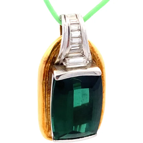 Pt900/K18 グリーントルマリン・ダイヤモンド ネックレス/ペンダントトップ 13.27・0.38ct