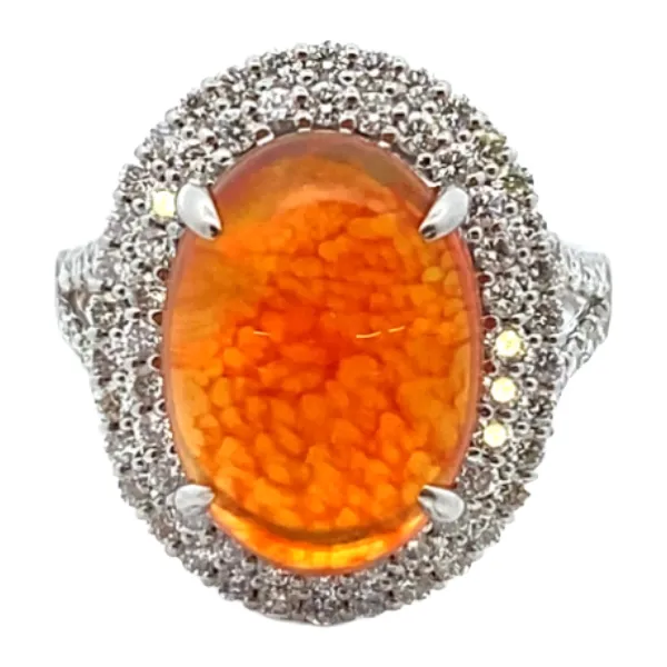 Pt･Pm900 ファイヤーオパール・ダイヤモンド リング 5.87・D1.1ct