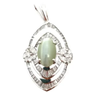 Pt･Pm900 クリソベリルキャッツアイ・ダイヤモンド ネックレスペンダントトップ 2.41・D1.04ct