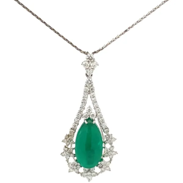 K18WG コロンビア産エメラルド・ダイヤモンド ネックレス/ペンダントトップ 5.28・D1.2ct
