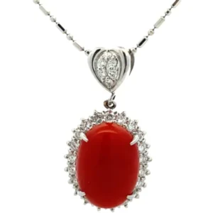 Pt850Pt900 サンゴ・ダイヤモンド ネックレスペンダントトップ 5.86・0.71ct