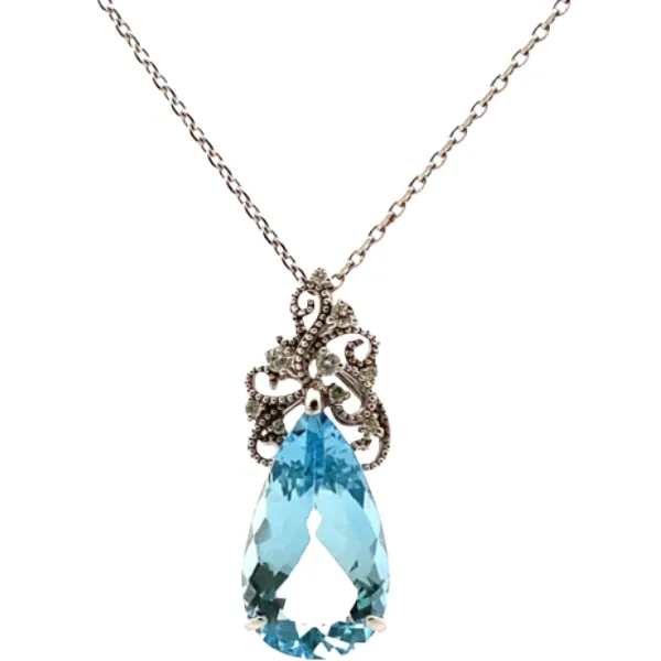 K18WG アクアマリン・ダイヤモンド ネックレス/ペンダントトップ 6.297・0.1ct