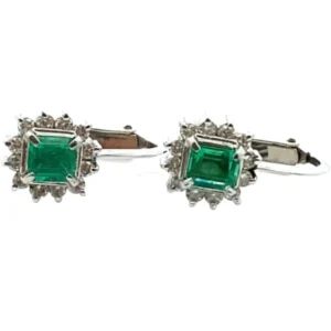 Pt900/K14WG エメラルド・ダイヤモンド ピアス/イヤリング 0.33・0.32・0.24・0.24ct