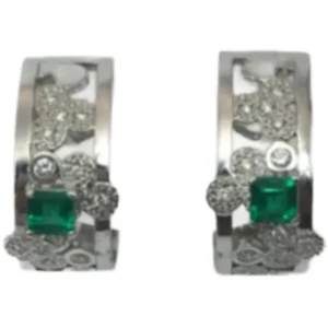 K18K18WG エメラルド・ダイヤモンド ピアスイヤリング 0.51 ct 0.3 ct